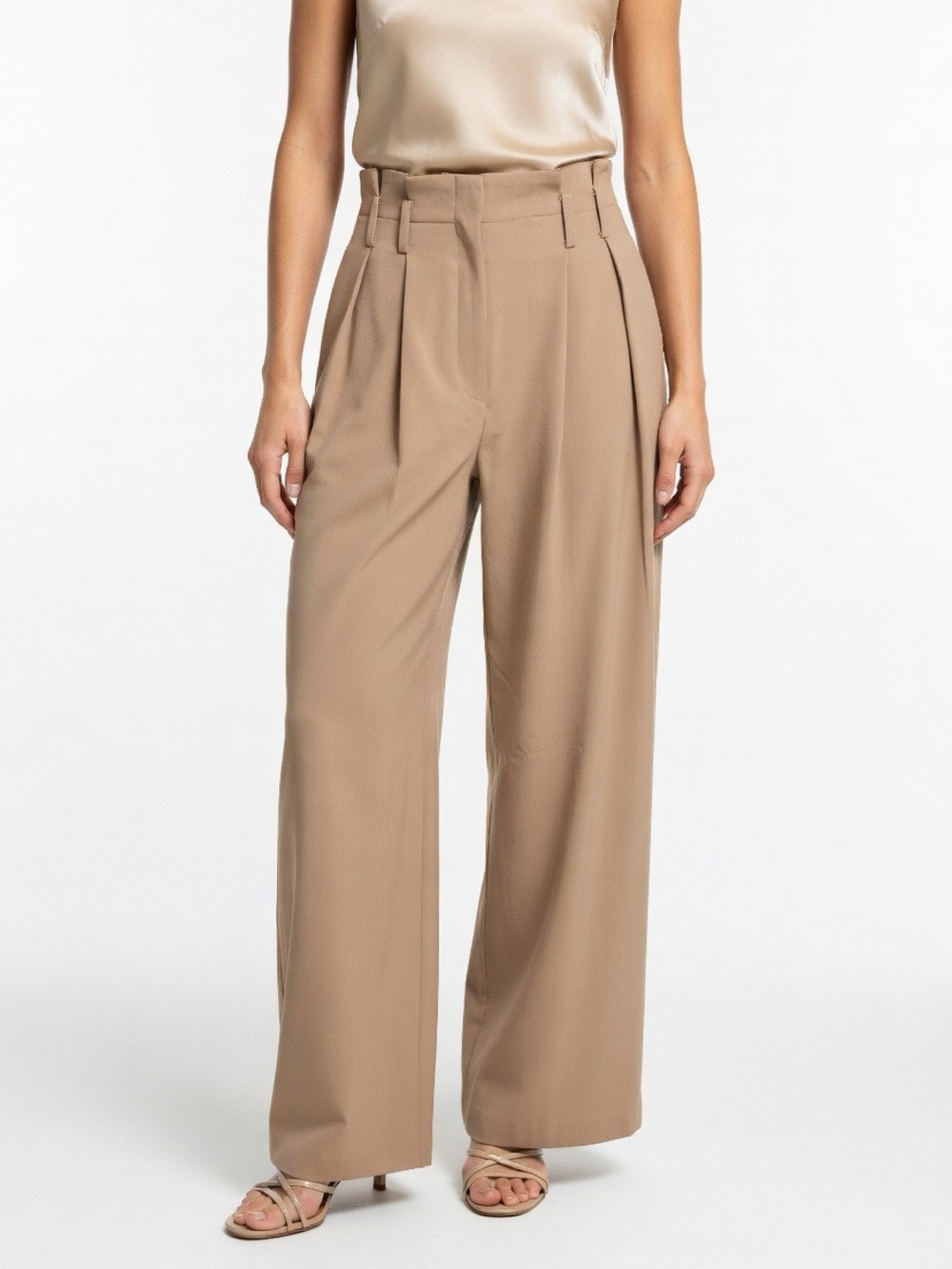 ASOS Wide Leg Pleated High Rise Tan Trousers